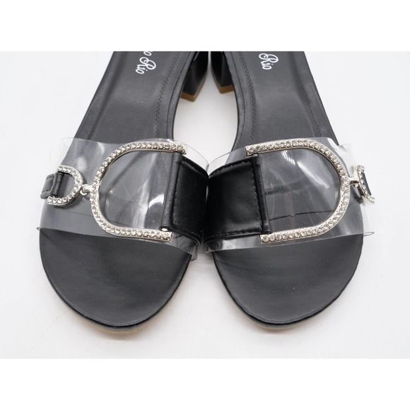 Verano Rio Sandals Womens 7.5 Black Rhinestones Slides Open Toe Block Heel - Picture 6 of 10